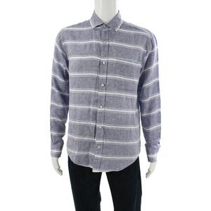 J. Mclaughlin Men's Long Sleeves Button Down Blue Striped Shirt Size S